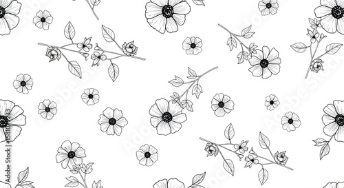 Delicate Floral Illustration Pattern for Textile Design and Stationery Backgrounds
