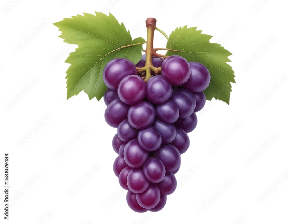 Fototapeta premium Ripe Bunch of Purple Grapes with Green Leaves
