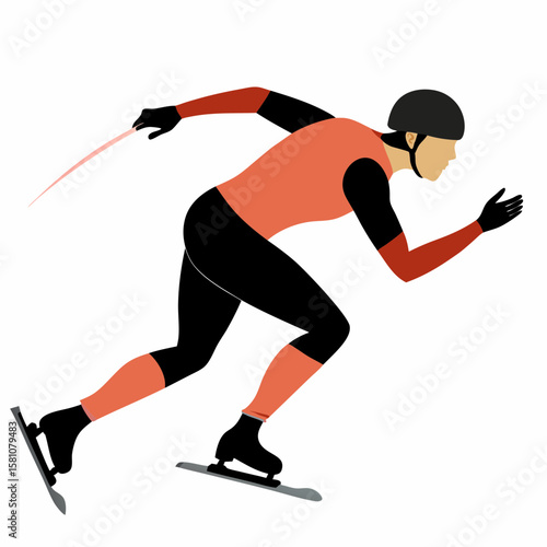Speed skater racing on ice while competing in a dynamic posture  