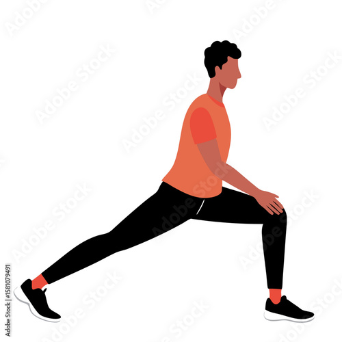 Man stretching legs before a run in athletic wear on white background  
