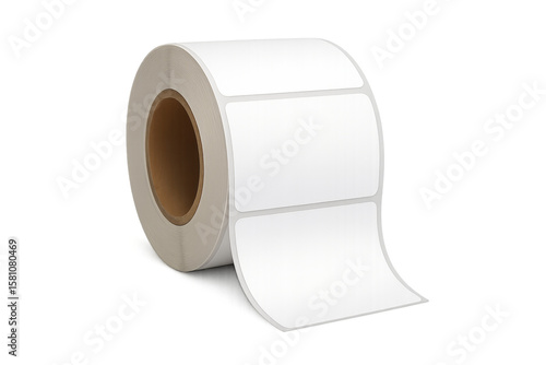 Roll of blank rectangular sticker labels on transparent background