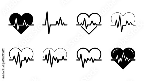 Vector art of heartbeat pulse line in heart shape isolated on white background symbolizes health and vitality