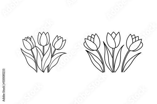 Black and white tulip outlines tulips flowers