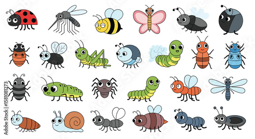 Collection of Cute Cartoon Insects and Bugs for Children's Educational Content