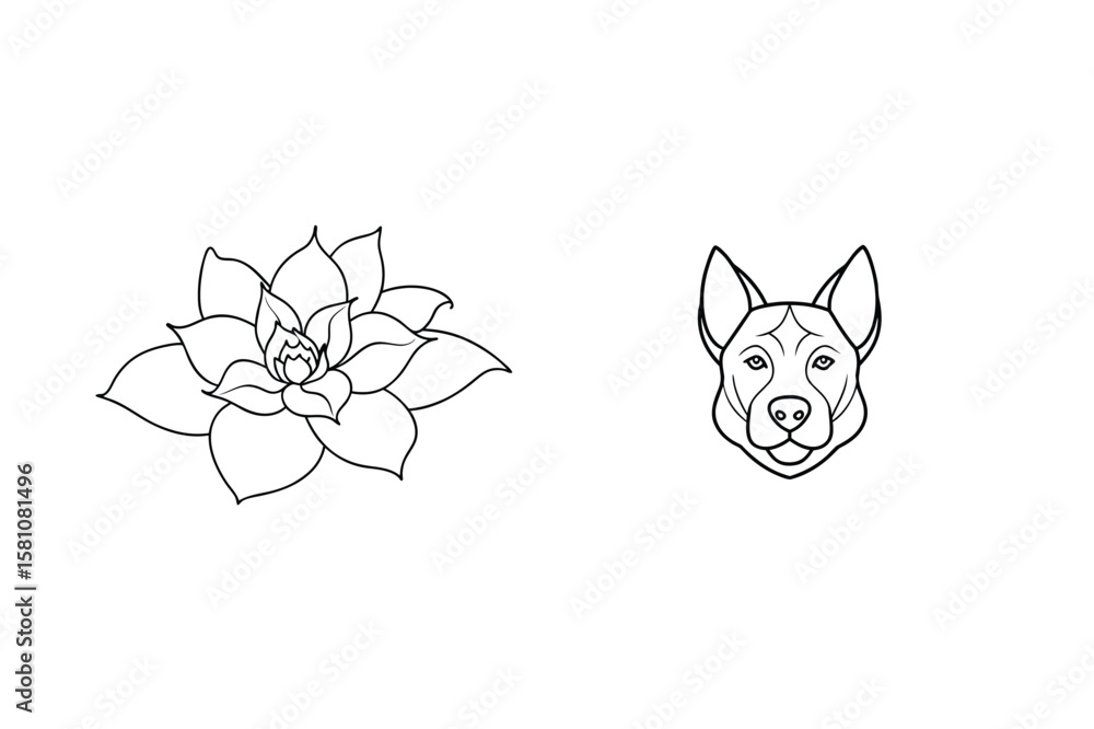 Fototapeta premium Succulent plant and dog head illustration flower canine