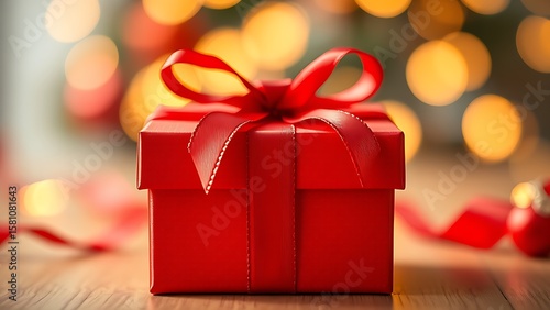 Wallpaper Mural A vibrant red gift box adorned with a delicate ribbon bow, exuding warmth and festive charm in a close-up view. Torontodigital.ca