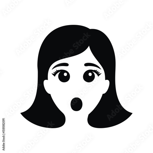 Surprised woman face black and white illustration vector