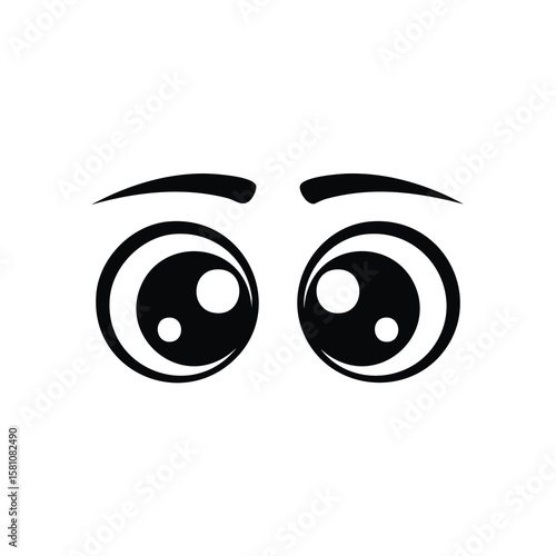 Wide eyed black cartoon eyes with eyebrows black eyes white pupils