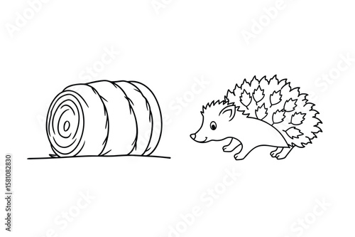 Hedgehog and hay bale autumn nature