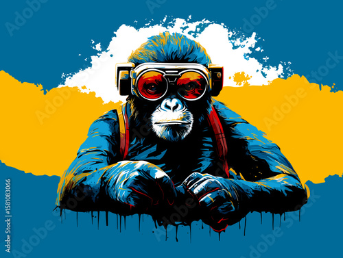 Chimpanzee in military camouflage with weapon in vector art style