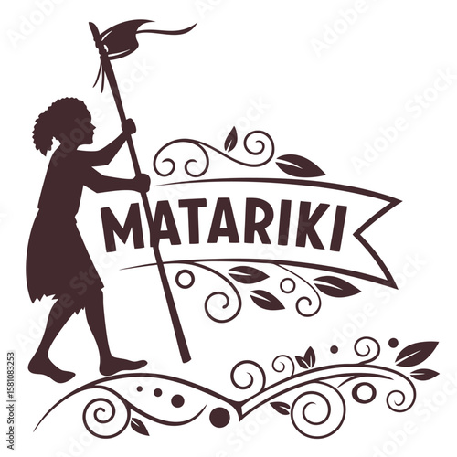 silhouette Matariki The Maori New Year Banner on white background