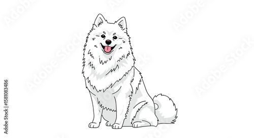 Fluffy White Dog Sitting Happily with a Big Smile and Open Mouth