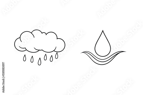 Cloud raining water drop with waves weather