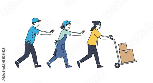 Team Effort Moving Boxes and Packages Efficiently for Delivery and Logistics