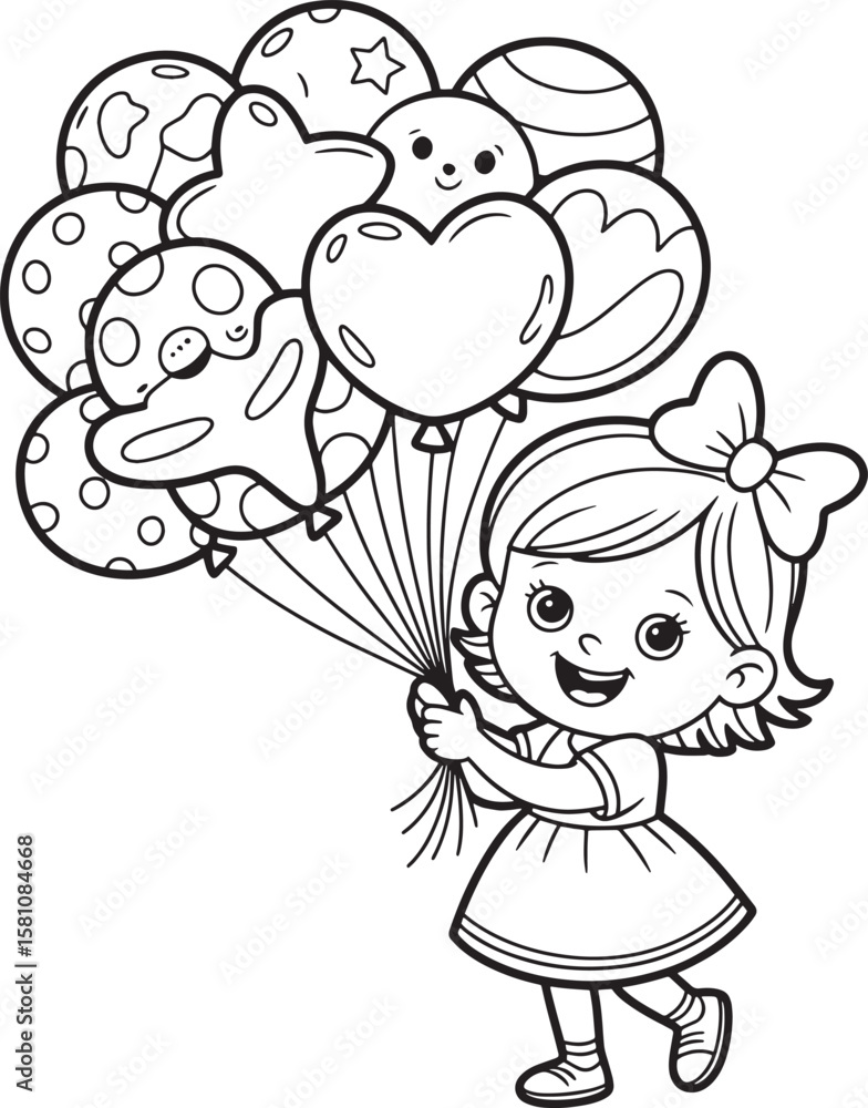Fototapeta premium Joyful girl holding colorful balloons happy child