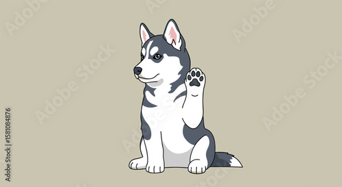 Cute pixel art husky puppy waving hello with a friendly greeting