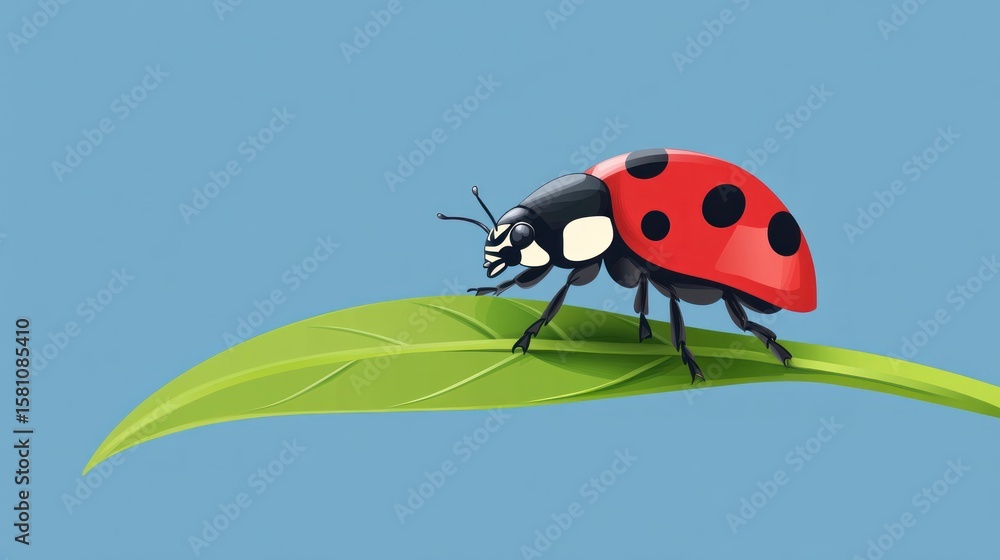 Fototapeta premium Ladybug on leaf against blue background