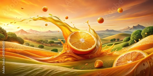 Long Exposure Orange Juice Collage - Bright Citrus Burst, Playful Expressionism