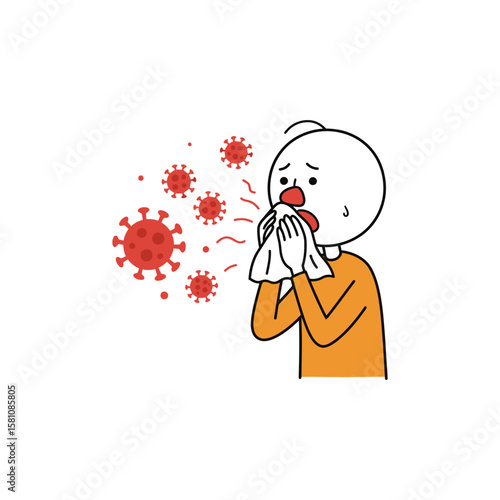 Sick Person Sneezing Virus Vector Illustration