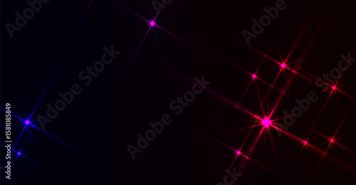 Striking star-like shapes with radiant lines create a captivating light display against a darkened backdrop showcasing shades of vibrant magenta, vivid pink, and electric blue hues