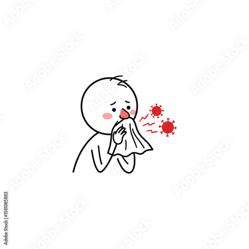 Sick Person with Cold and Virus Vector Illustration