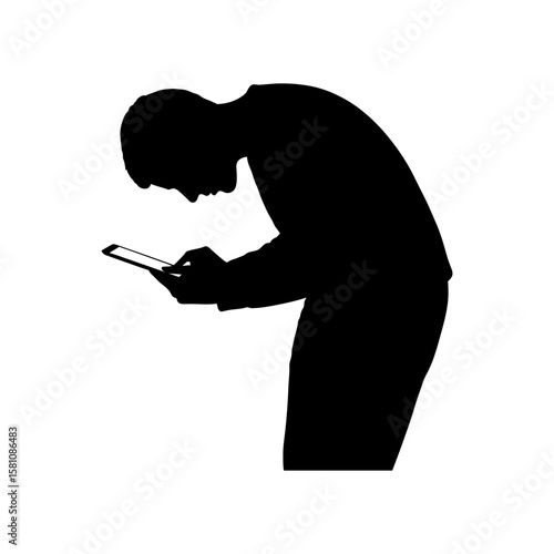 Silhouette of Man Using Smartphone Stock Vector Illustration