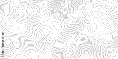Abstract minimal lines topographic background,  black on white contours topography stylized height of the lines map, abstract white topo wavy line pattern design.