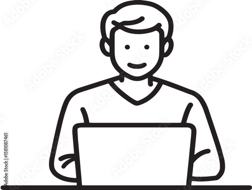 Stylish remote work icon of man using laptop