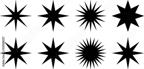 Black abstract starburst shapes and spiky starbursts on white background vector