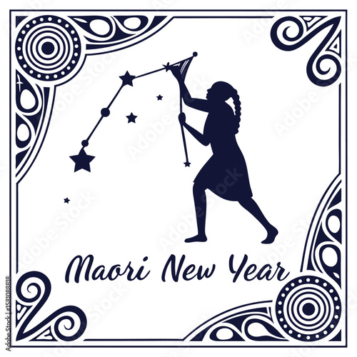 silhouette Matariki The Maori New Year Banner on white background