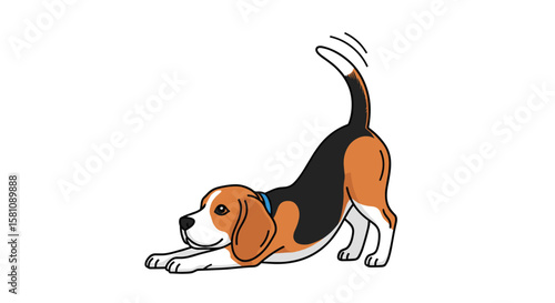 Charming Beagle Dog in Playful Stretch Pose Animated Graphic with Wagging Tail