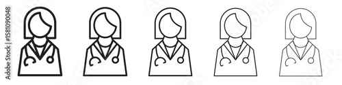 Woman Doctor icon in thin to bold stroke versions on white background