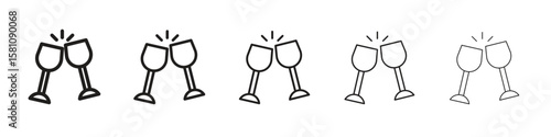 Wine toast icon in thin to bold stroke versions on white background
