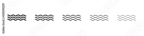 Wave icon in thin to bold stroke versions on white background