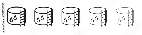 Water tank icon in thin to bold stroke versions on white background
