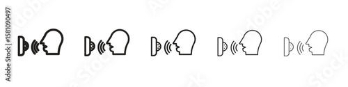 Voice control icon in thin to bold stroke versions on white background