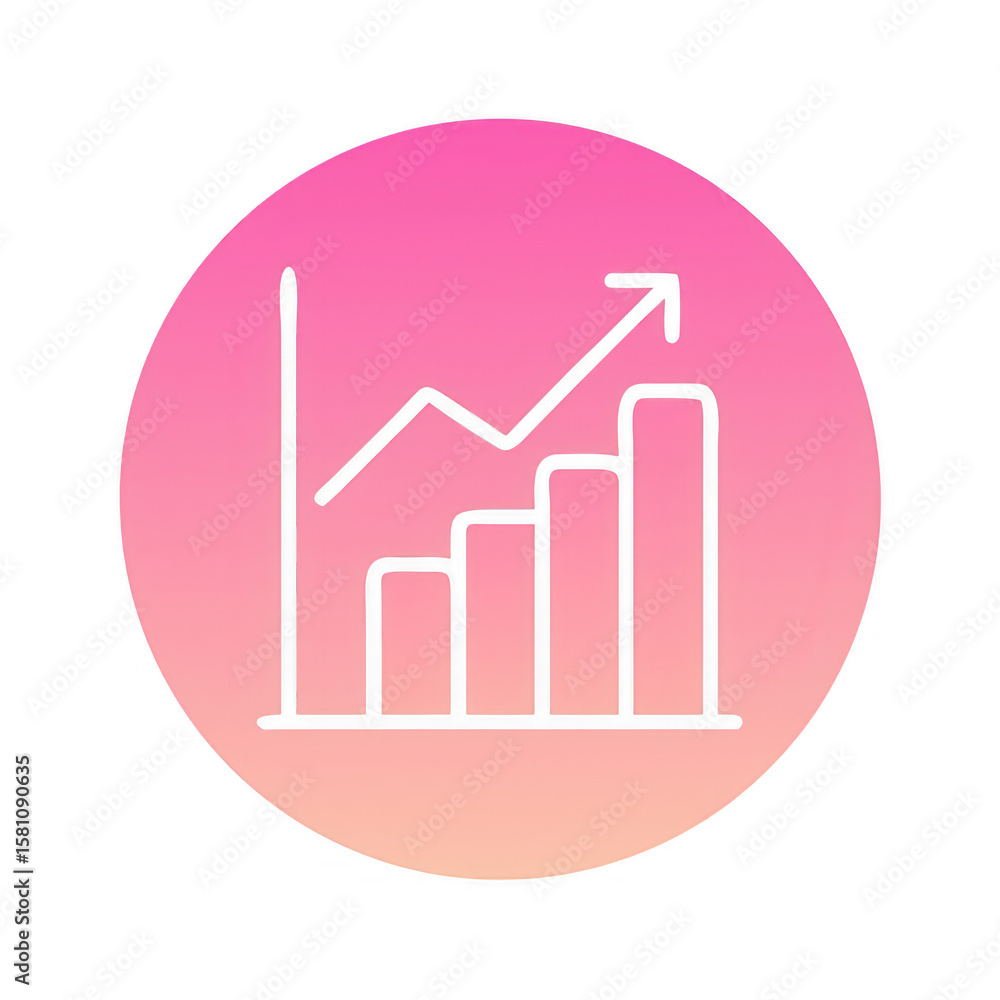 Rising Bar Graph Icon on Pink Gradient Circle on transparent background Rising Bar Graph Icon on Pink Gradient Circle on transparent background