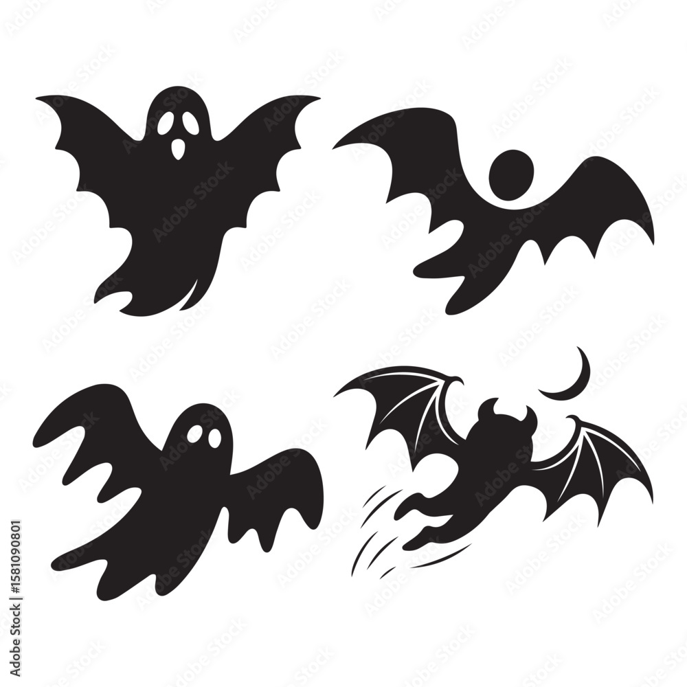 Naklejka premium Halloween Ghost Cartoon silhouette Vector Designs