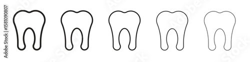 Tooth icon in thin to bold stroke versions on white background