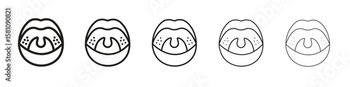 Tonsillitis icon in thin to bold stroke versions on white background