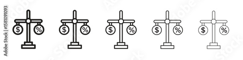 Taxes icon in thin to bold stroke versions on white background