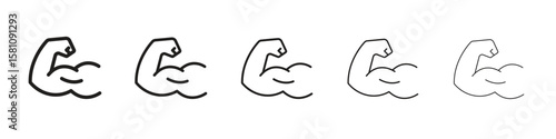 Strong arm icon in thin to bold stroke versions on white background