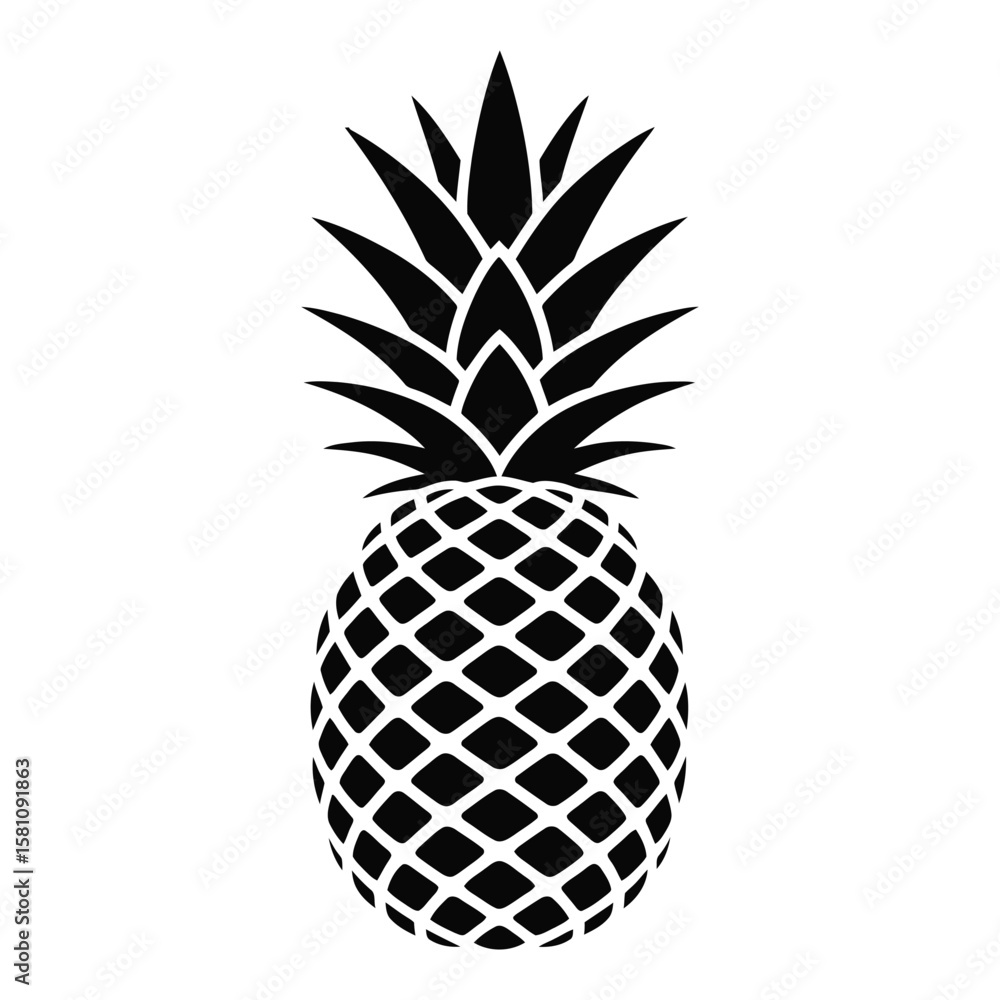 Obraz premium Black and White Stylized Pineapple Illustration Tropical Fruit Graphic Design Element