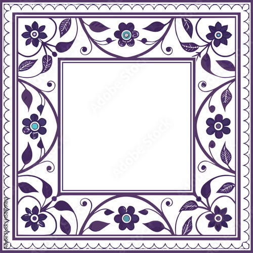 Elegant Floral Frame: A symmetrical design showcases a square frame adorned with delicate floral and leaf motifs, presented in a sophisticated and timeless style.