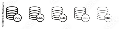 SQL icon in thin to bold stroke versions on white background
