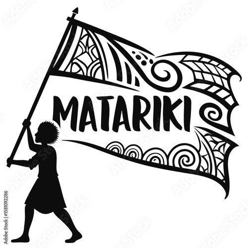 silhouette Matariki The Maori New Year Banner on white background