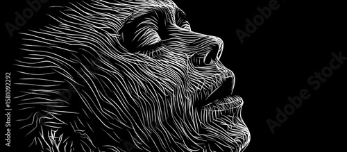 Abstract portrait of a young man suffering from depression and loneliness in vector line art style.