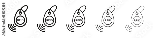 RFID key tag icon in thin to bold stroke versions on white background