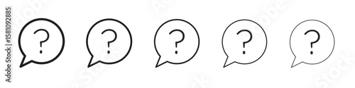 Question icon in thin to bold stroke versions on white background