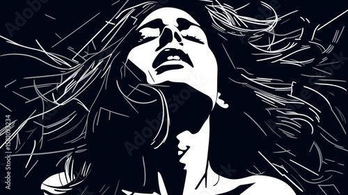 Loneliness and depression. Art representation of a womans emotional distress